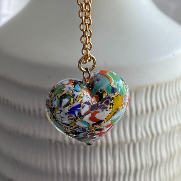 Heart Murano Glass Heart Necklace Italy New with Info Card - Picture 7 of 9